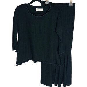 Della Rossa boutique set skirt shirt mid sleeve shirt long fit flare medium READ